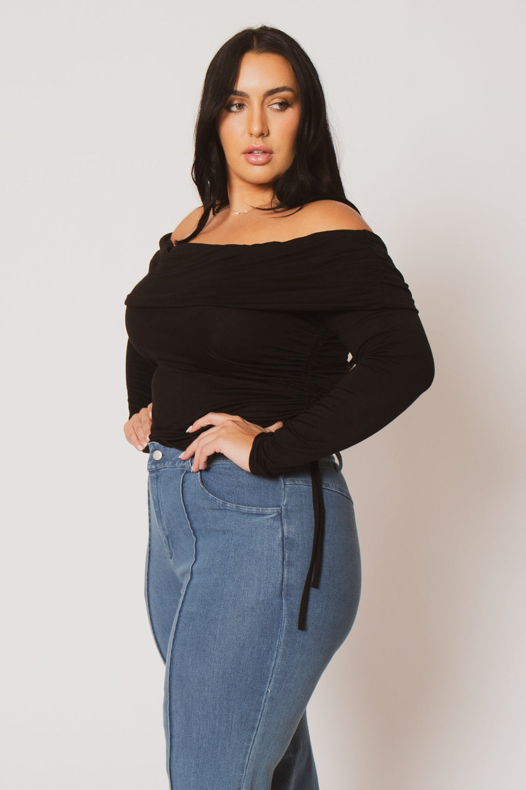 Plus Size Valentina Ruched Top  - Black
