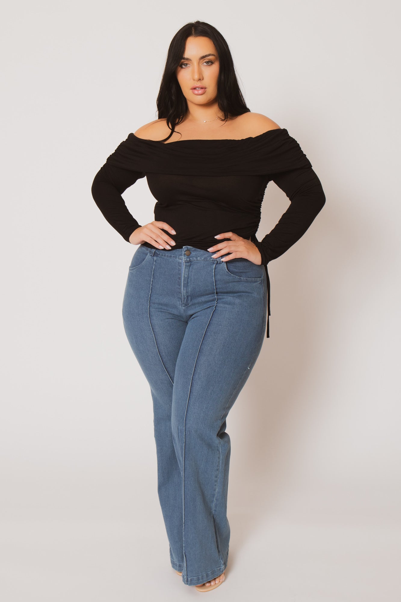 Plus Size Valentina Ruched Top  - Black