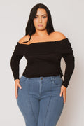 Plus Size Valentina Ruched Top  - Black