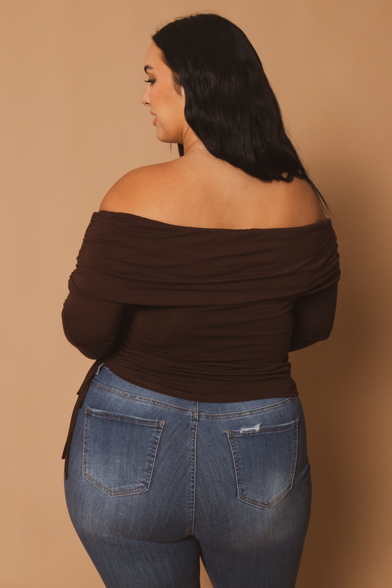 Plus Size Valentina Ruched Top  - Brown