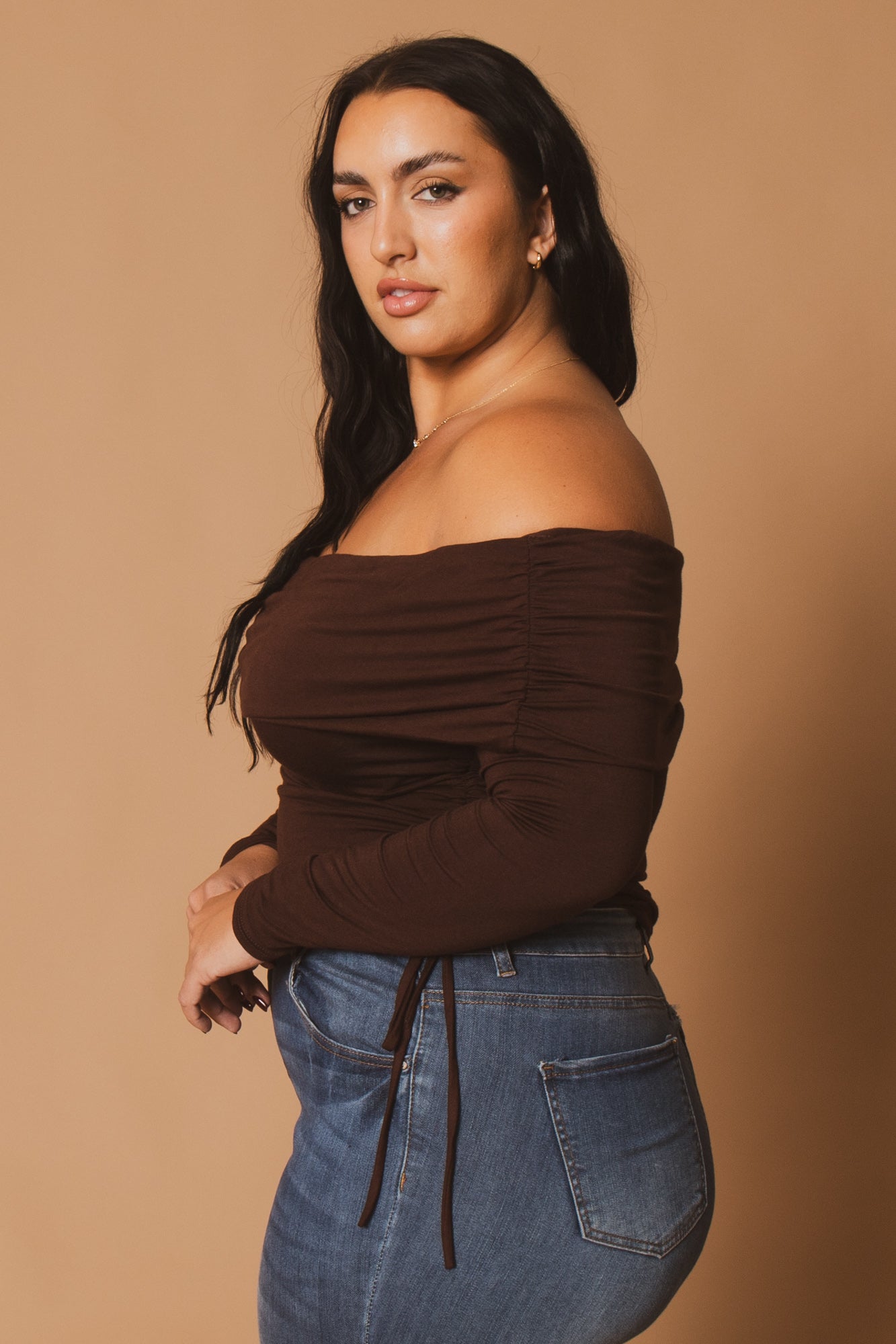 Plus Size Valentina Ruched Top  - Brown