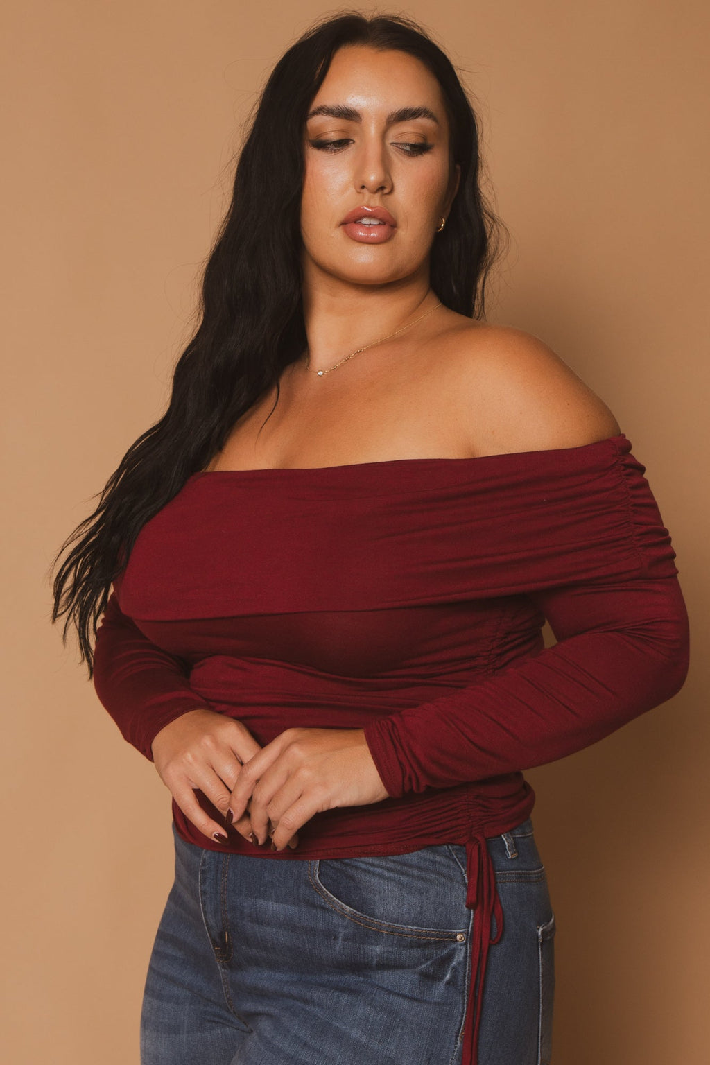 Plus Size Valentina Ruched Top  - Burgundy