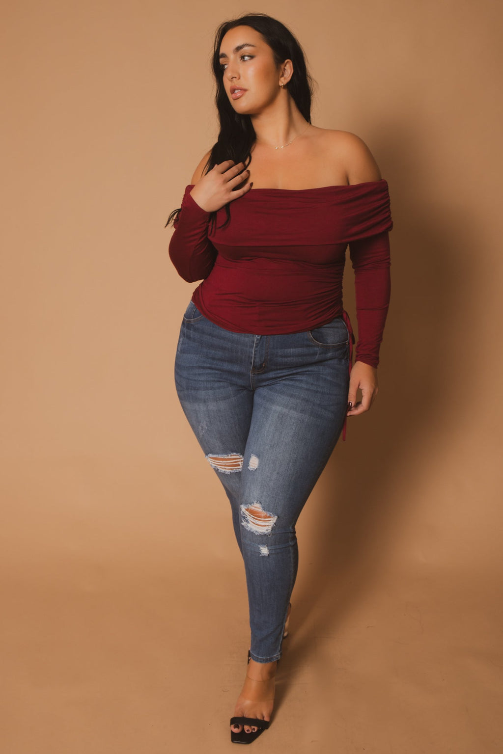 Plus Size Valentina Ruched Top  - Burgundy