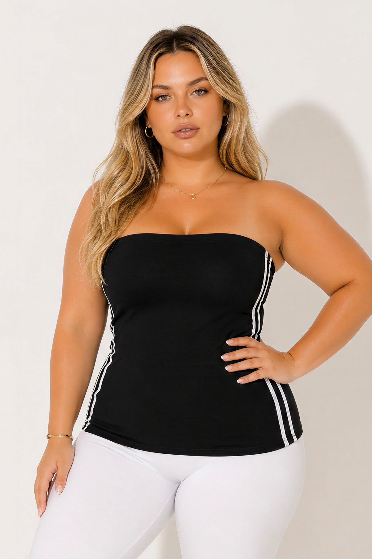 Plus Size Varsity Muse Tube Top - Black