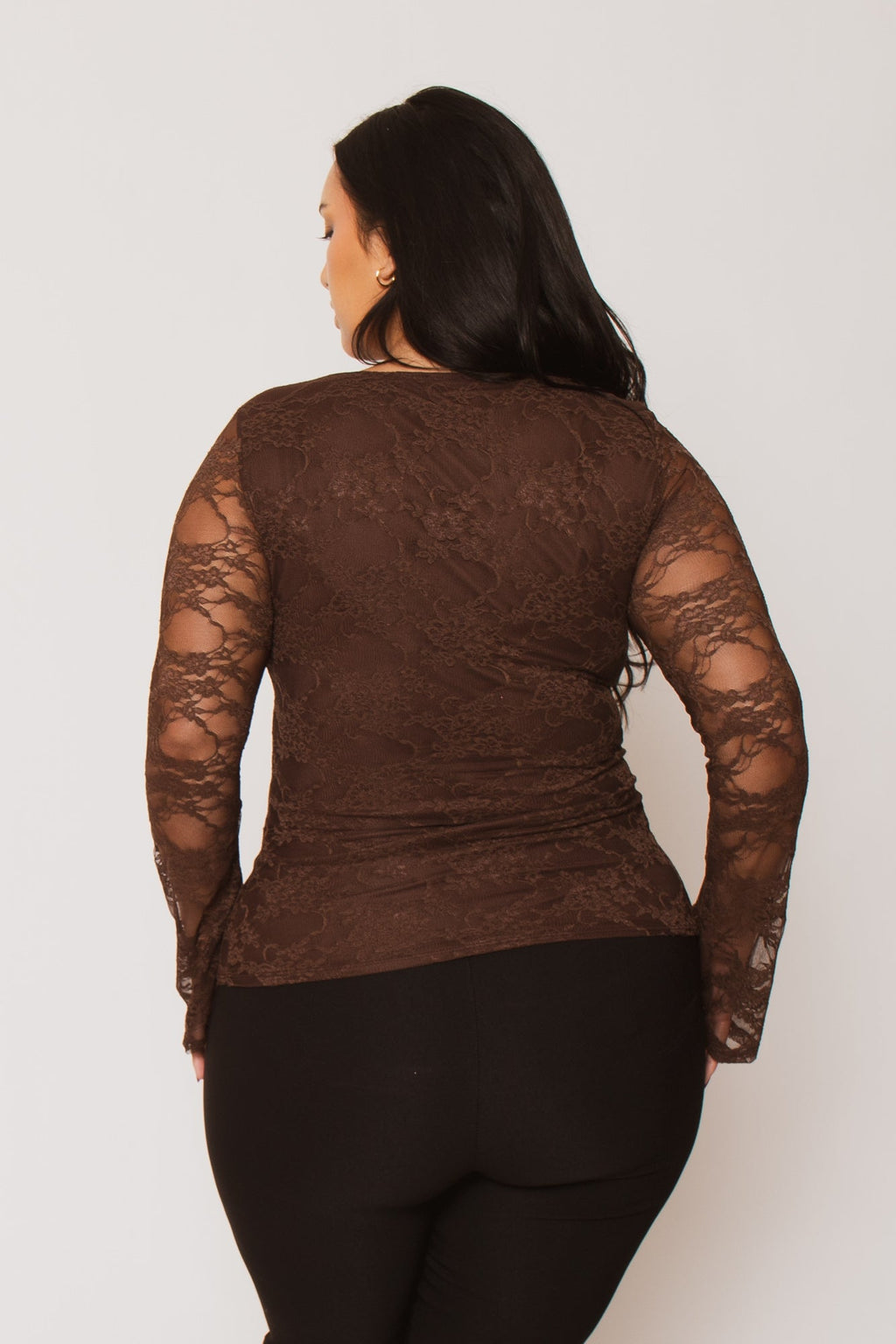 Plus Size Vivienne Lace Top  - Brown