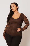 Plus Size Vivienne Lace Top  - Brown