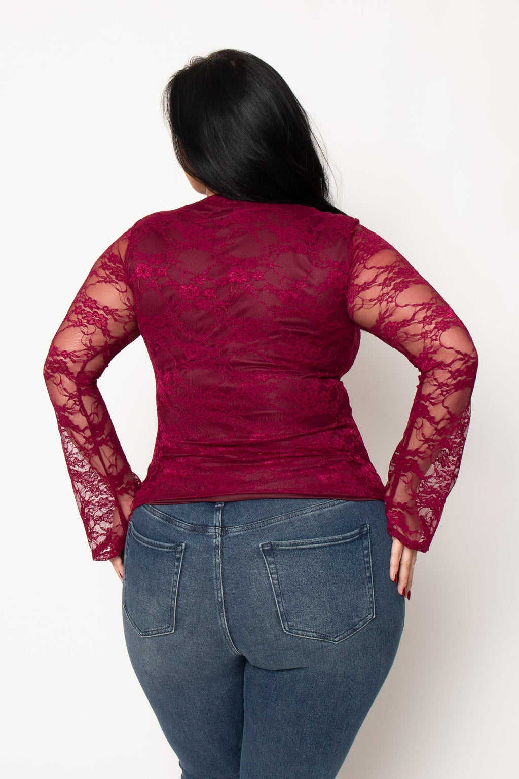Plus Size Vivienne Lace Top  - Burgundy