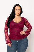 Plus Size Vivienne Lace Top  - Burgundy