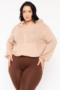 Plus Size Zip Up  Waffle  Hoodie  Top - Taupe